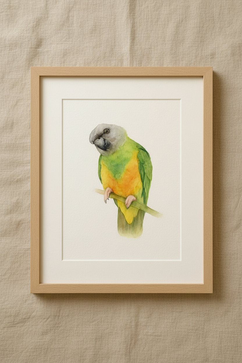 Senegal Parrot Custom Watercolor Portrait