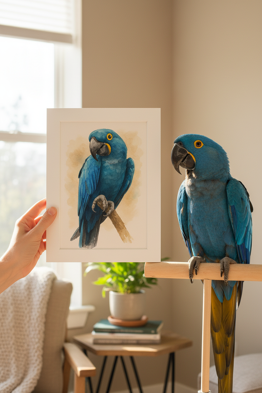 Hyacinth Macaw Custom Watercolor Portrait