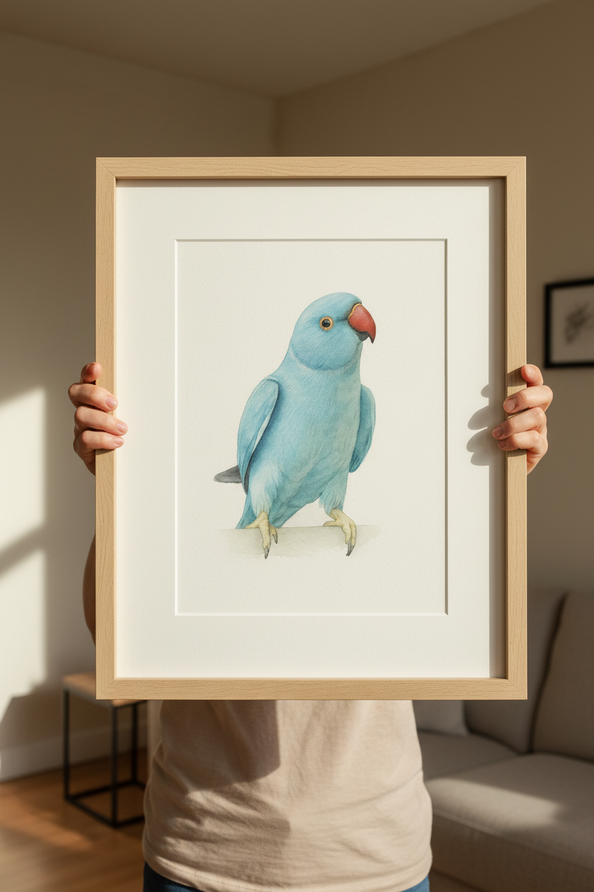 Indian Ringneck Custom Watercolor Portrait