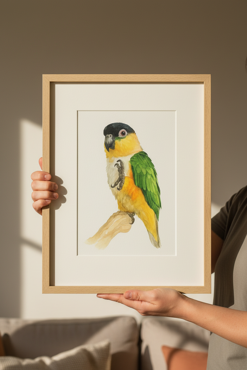 Caique Parrot Custom Watercolor Portrait