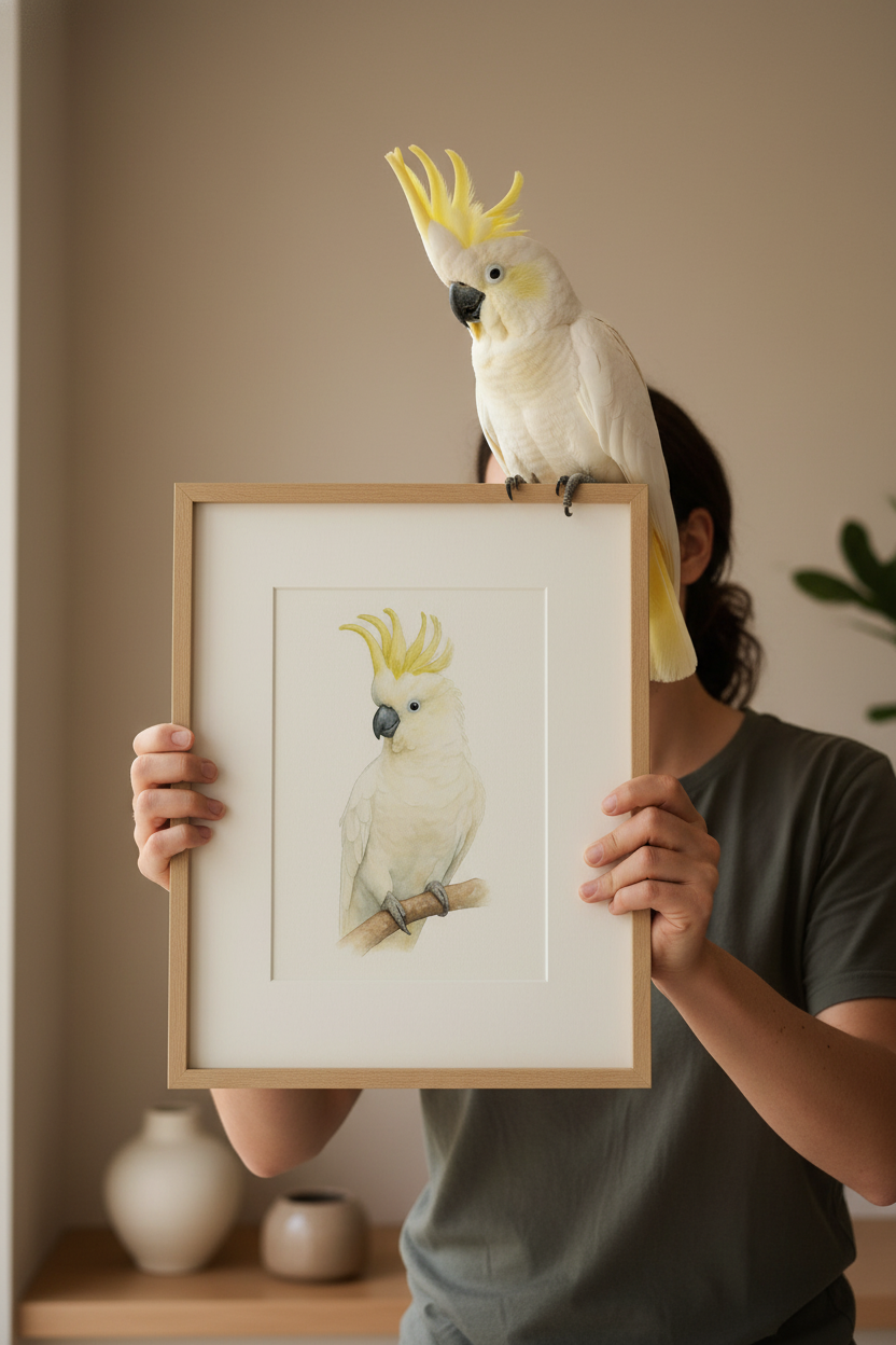 Sulphur Crested Cockatoo Custom Watercolor Portrait