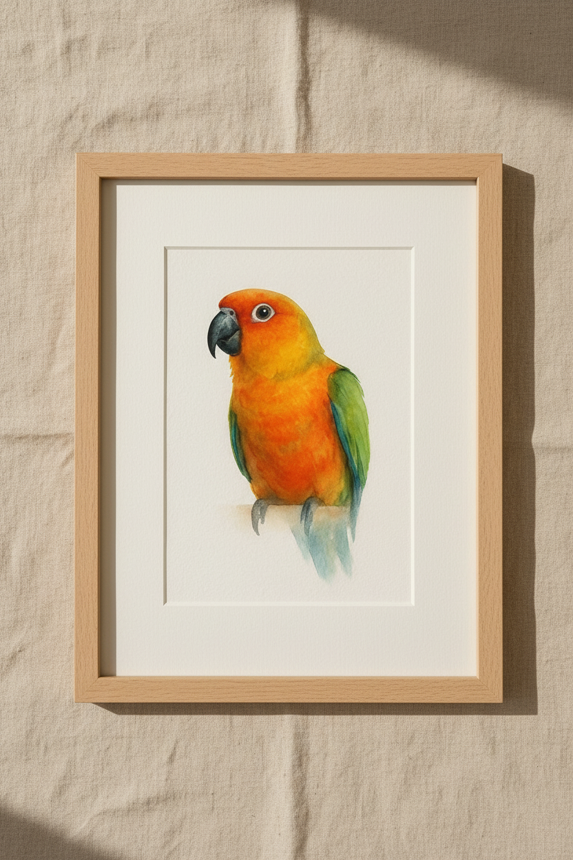 Sun Conure Custom Watercolor Portrait