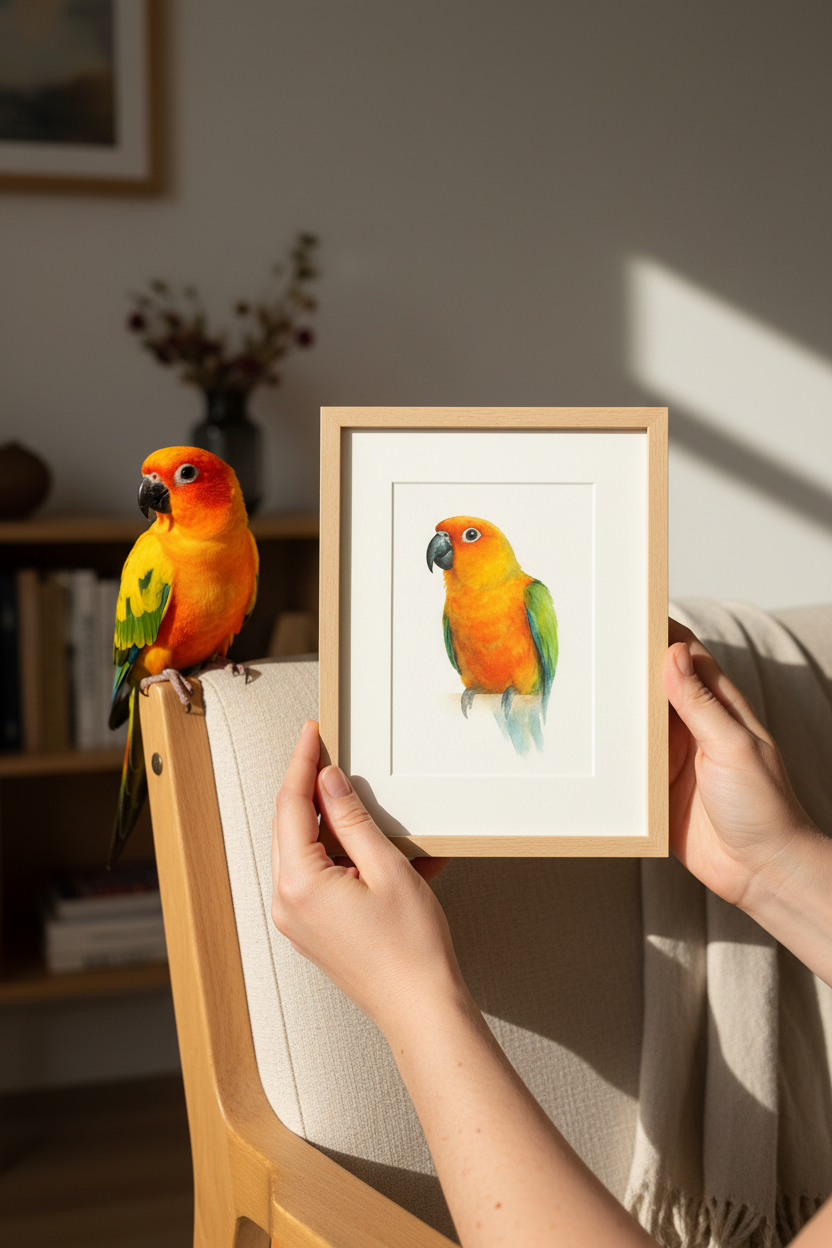 Sun Conure Custom Watercolor Portrait