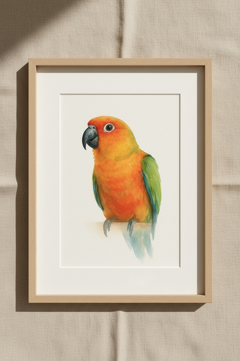 Jenday Conure Custom Watercolor Portrait