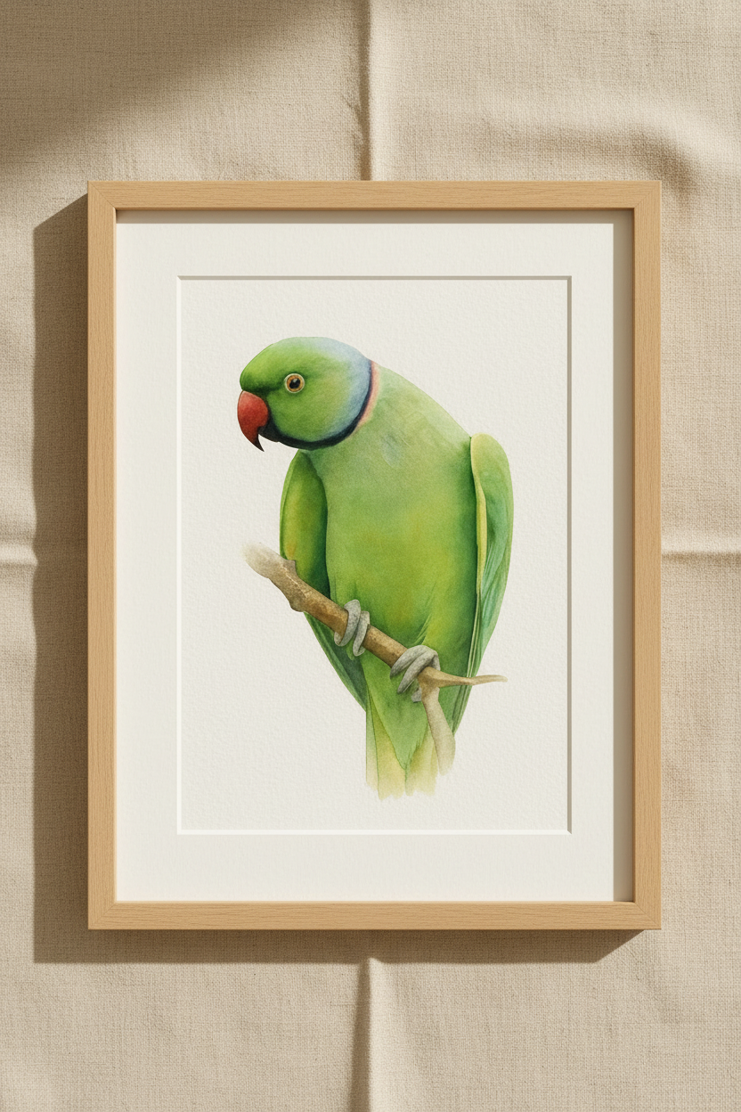Alexandrine Parakeet Custom Watercolor Portrait