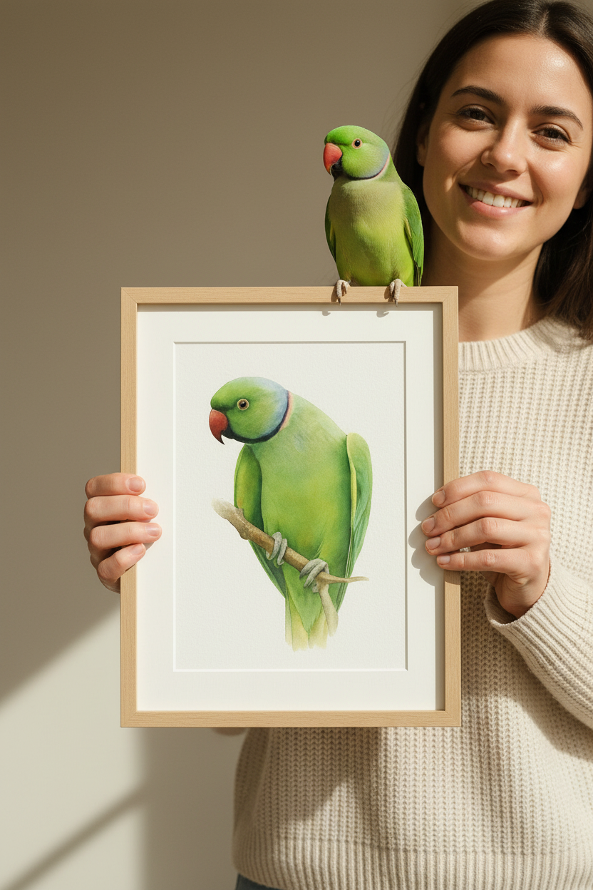 Alexandrine Parakeet Custom Watercolor Portrait