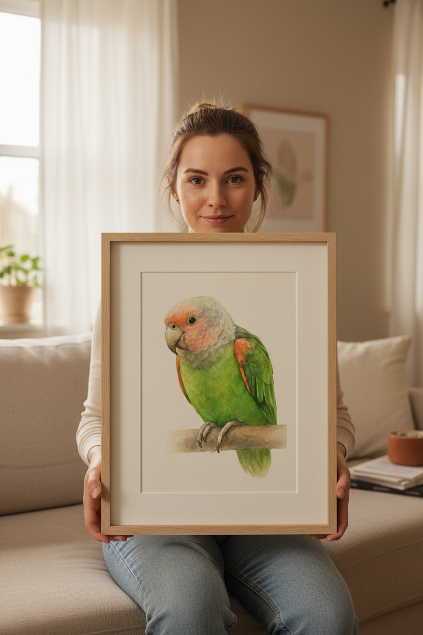 Cape Parrot Portrait From Photo, Watercolor Bird Art, Personalized Gift, Pet Loss Memorial, Hand Painted