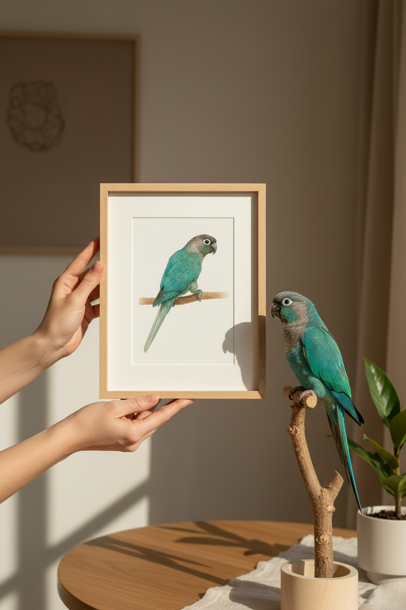 Green Cheek Conure Custom Watercolor Portrait