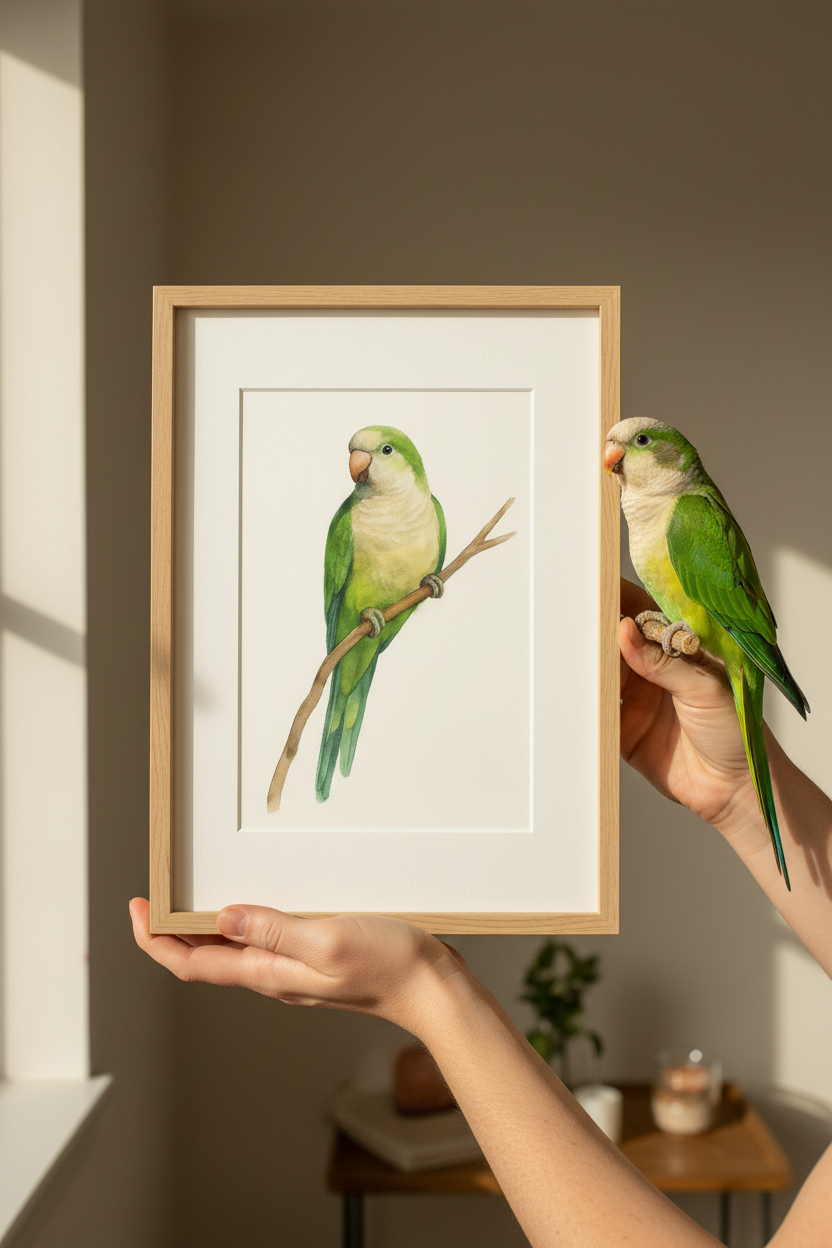 Quaker Parrot Custom Watercolor Portrait